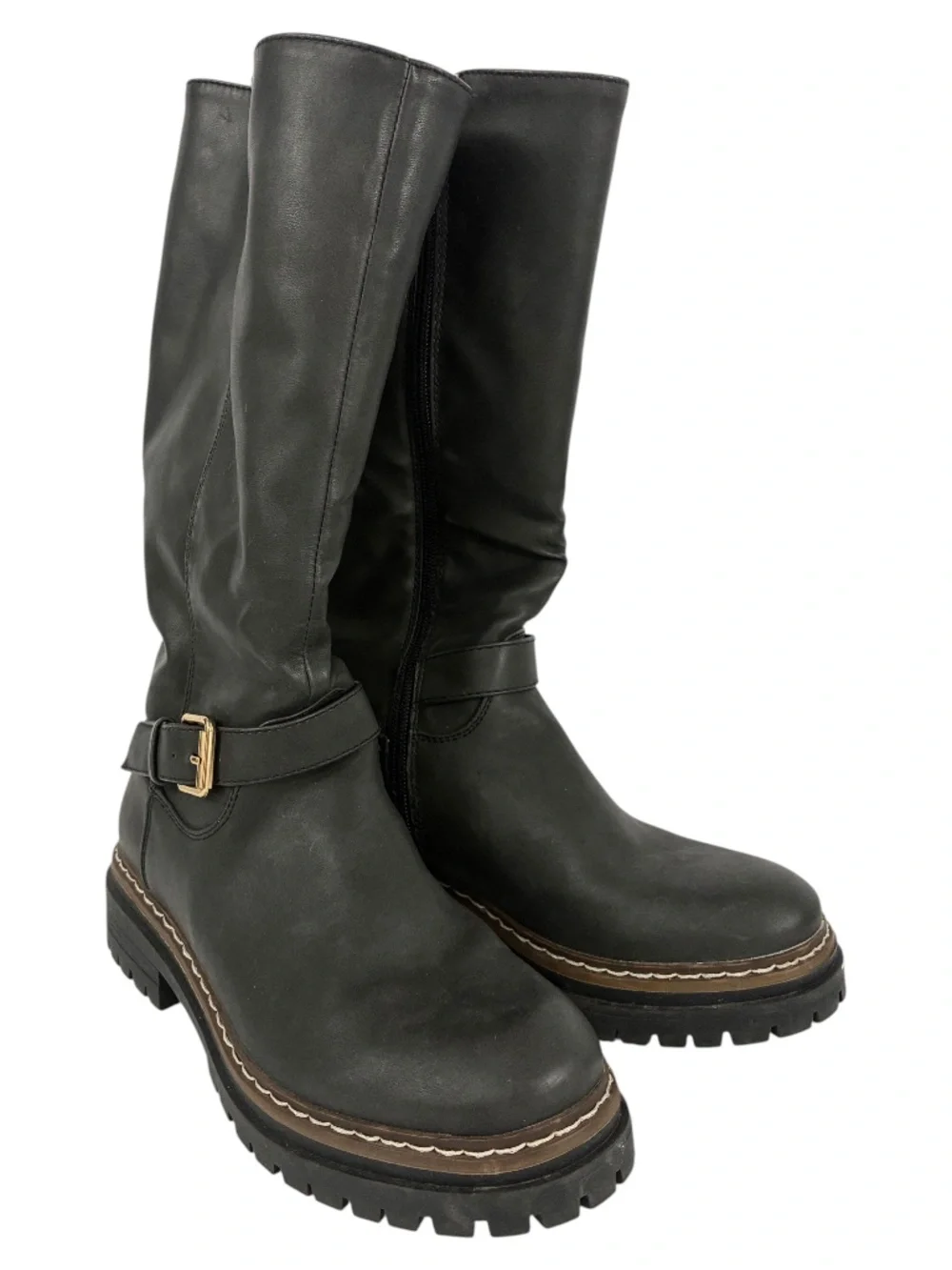 Nautica Talor Sherpa Lined Riding Boots 6 Knee High Lug Sole Black Leather Shoe